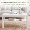 Mesa de Centro Mesa de Café para Salón con Estante Abierto Tablero Grueso para Salón Oficina 90x45x44,5 cm Blanco - Ogal.Es
