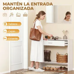 Recibidor de Entrada con Espejo Cajón y Estante Mueble de Recibidor para Pasillo 91,5x27,9x85,5 cm Blanco - Ogal.Es