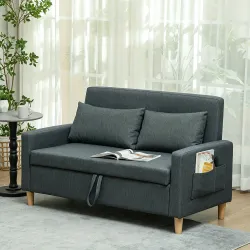 Sofá de 2 Plazas Tapizado en Lino Sintético con Espacio de Almacenaje 2 Almohadas y Patas de Madera 135x71x84 cm... - Ogal.Es