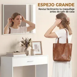 Recibidor de Entrada con Espejo Cajón y Estante Mueble de Recibidor para Pasillo 91,5x27,9x85,5 cm Blanco - Ogal.Es