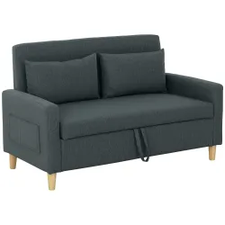 Sofá de 2 Plazas Tapizado en Lino Sintético con Espacio de Almacenaje 2 Almohadas y Patas de Madera 135x71x84 cm... - Ogal.Es