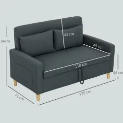 Sofá de 2 Plazas Tapizado en Lino Sintético con Espacio de Almacenaje 2 Almohadas y Patas de Madera 135x71x84 cm... - Ogal.Es