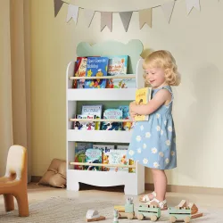 Estantería Infantil 3 Niveles Diseño de Osito Bordes Redondeados y Barreras de Seguridad para Libros y Juguetes ... - Ogal.Es
