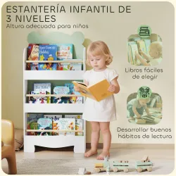 Estantería Infantil 3 Niveles Diseño de Osito Bordes Redondeados y Barreras de Seguridad para Libros y Juguetes ... - Ogal.Es