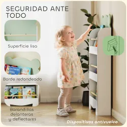 Estantería Infantil 3 Niveles Diseño de Osito Bordes Redondeados y Barreras de Seguridad para Libros y Juguetes ... - Ogal.Es