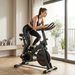 Bicicleta Estática en Casa con App Resistencia Magnética Regulable Pantalla LCD Asiento y Manillar Ajustables Ru... - Ogal.Es