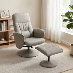 Sillón Relax Reclinable con Reposapiés Respaldo Alto Giratorio 360° Reposabrazos Beige Gris - Ogal.Es