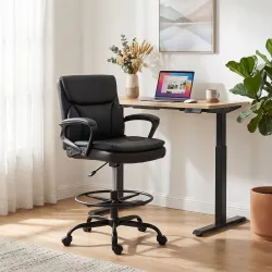 Silla de Dibujo Silla de Escritorio Ergonómica Giratoria con Altura y Reposapiés Ajustable Negro - Ogal.Es