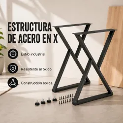 Juego de 2 Patas de Mesa de Acero en Forma de X para Muebles Industriales con Almohadillas Ajustables y Tornillo... - Ogal.Es