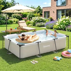 Piscina Desmontable Tubular 316x238x66,5 cm 3700 L con Marco Metálico Parche de Reparación sin Depuradora Gris - Ogal.Es