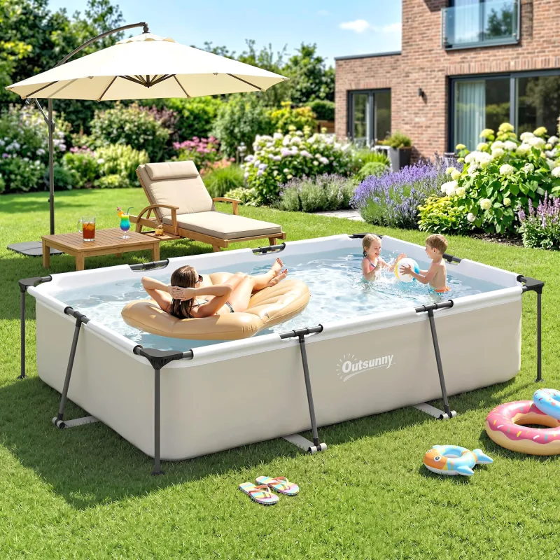 Piscina Desmontable Tubular 316x238x66,5 cm 3700 L con Marco Metálico Parche de Reparación sin Depuradora Gris - Ogal.Es