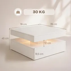 Mesa de Centro con LED RGB 7 Colores de Alto Brillo Blanco con Almacenamiento Abierto y Mando a Distancia 78x78x... - Ogal.Es
