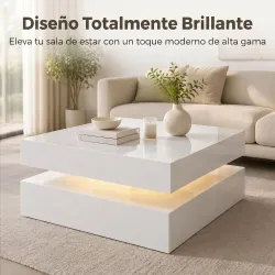 Mesa de Centro con LED RGB 7 Colores de Alto Brillo Blanco con Almacenamiento Abierto y Mando a Distancia 78x78x... - Ogal.Es