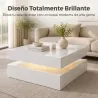 Mesa de Centro con LED RGB 7 Colores de Alto Brillo Blanco con Almacenamiento Abierto y Mando a Distancia 78x78x... - Ogal.Es