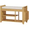 Banco Zapatero con Asiento Acolchado Almacenamiento Lateral Estante para Botas Marco de Bambú 80x30x50 cm Natural - Ogal.Es