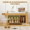 Banco Zapatero con Asiento Acolchado Almacenamiento Lateral Estante para Botas Marco de Bambú 80x30x50 cm Natural - Ogal.Es