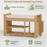 Banco Zapatero con Asiento Acolchado Almacenamiento Lateral Estante para Botas Marco de Bambú 80x30x50 cm Natural - Ogal.Es