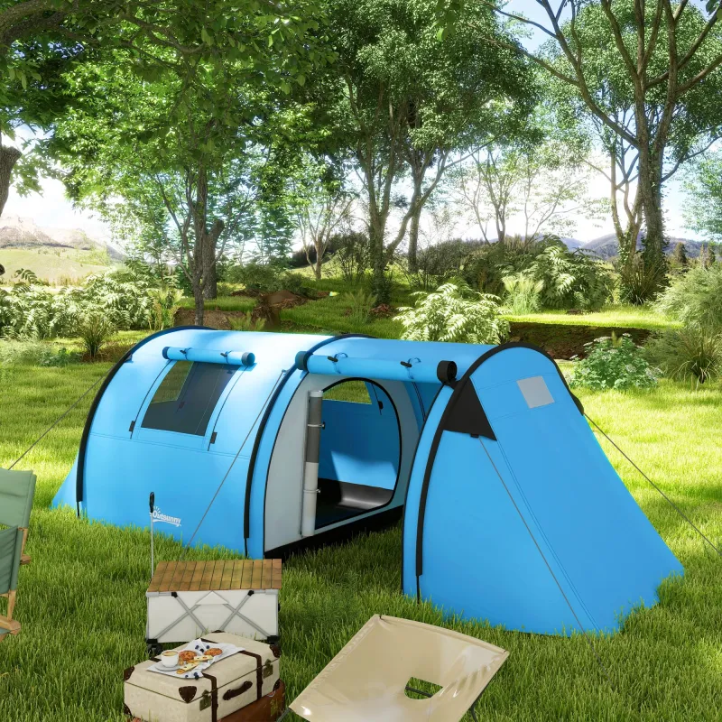 Tienda de Campaña para 3 Personas con Ventanas Gancho Bolsa de Transporte Impermeable 3000 mm 470x220x150 cm Azu... - Ogal.Es