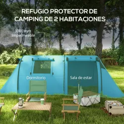 Tienda de Campaña para 3 Personas con Ventanas Gancho Bolsa de Transporte Impermeable 3000 mm 470x220x150 cm Azu... - Ogal.Es