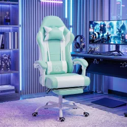 Silla Gamer con Lumbar Masaje Vibración Reclinable 155° Altura Ajustable Reposacabezas y Reposapiés Retráctil Azul - Ogal.Es