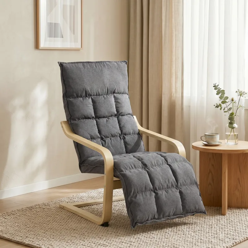 Butaca de Salón Tapizada en Lino con Reposapiés con Balanceo Suave Respaldo Alto Asiento Amplio Gris - Ogal.Es