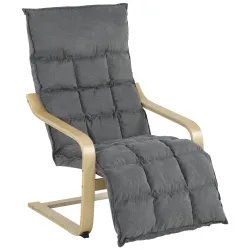 Butaca de Salón Tapizada en Lino con Reposapiés con Balanceo Suave Respaldo Alto Asiento Amplio Gris - Ogal.Es