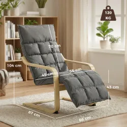 Butaca de Salón Tapizada en Lino con Reposapiés con Balanceo Suave Respaldo Alto Asiento Amplio Gris - Ogal.Es