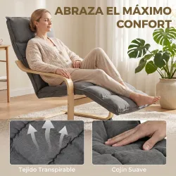 Butaca de Salón Tapizada en Lino con Reposapiés con Balanceo Suave Respaldo Alto Asiento Amplio Gris - Ogal.Es
