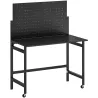 Banco de Trabajo con Tablero Perforado Mesa de Trabajo Plegable con Ruedas Marco de Acero Ganchos Negro - Ogal.Es