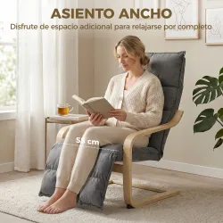 Butaca de Salón Tapizada en Lino con Reposapiés con Balanceo Suave Respaldo Alto Asiento Amplio Gris - Ogal.Es