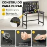Banco de Trabajo con Tablero Perforado Mesa de Trabajo Plegable con Ruedas Marco de Acero Ganchos Negro - Ogal.Es