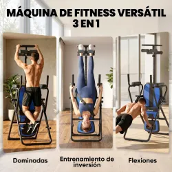 Tabla de Inversión Plegable con Dominadas y Flexiones Altura Ajustable 155-198 cm Ángulos 20° 40° 60° Cinturón Azul - Ogal.Es