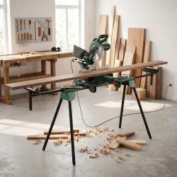 Soporte Sierra Ingletadora Universal con Rodillos Extensibles 94-195 cm Ajustable y Plegable Carga 150 kg Verde - Ogal.Es