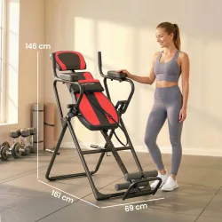 Tabla de Inversión Plegable con Dominadas y Flexiones Altura Ajustable 155-198 cm Ángulos 20° 40° 60° Cinturón Rojo - Ogal.Es