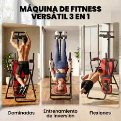 Tabla de Inversión Plegable con Dominadas y Flexiones Altura Ajustable 155-198 cm Ángulos 20° 40° 60° Cinturón Rojo - Ogal.Es