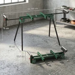Soporte Sierra Ingletadora Universal con Rodillos Extensibles 94-195 cm Ajustable y Plegable Carga 150 kg Verde - Ogal.Es