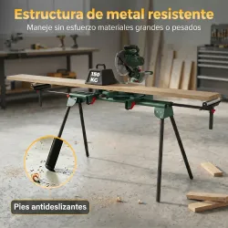 Soporte Sierra Ingletadora Universal con Rodillos Extensibles 94-195 cm Ajustable y Plegable Carga 150 kg Verde - Ogal.Es