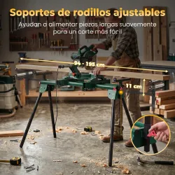 Soporte Sierra Ingletadora Universal con Rodillos Extensibles 94-195 cm Ajustable y Plegable Carga 150 kg Verde - Ogal.Es