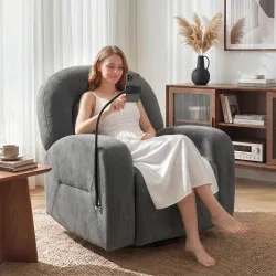 Sillón Relax Reclinable 3 en 1 con Función Mecedora Giratorio 360° Soporte para Teléfono Asiento Amplio Gris - Ogal.Es