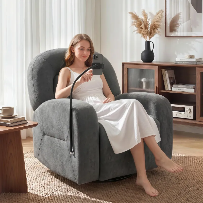 Sillón Relax Reclinable 3 en 1 con Función Mecedora Giratorio 360° Soporte para Teléfono Asiento Amplio Gris - Ogal.Es