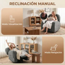 Sillón Relax Reclinable 3 en 1 con Función Mecedora Giratorio 360° Soporte para Teléfono Asiento Amplio Gris - Ogal.Es