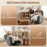 Sillón Relax Reclinable 3 en 1 con Función Mecedora Giratorio 360° Soporte para Teléfono Asiento Amplio Gris - Ogal.Es