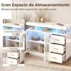 Aparador con LED RGB de 7 Colores Tomas Puertos USB 3 Cajones Estantes Abiertos 2 Puertas Blanco Brillante 100x3... - Ogal.Es