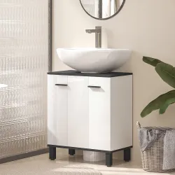 Mueble Bajo Lavabo con 2 Puertas y Estante Ajustable para Lavabo con o sin Pedestal 60x34x70 cm Blanco Brillo - Ogal.Es