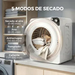 Secadora de Ropa Compacta 5 kg 1000W con 5 Modos de Secado Tambor de Acero Inoxidable Blanco - Ogal.Es