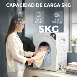 Secadora de Ropa Compacta 5 kg 1000W con 5 Modos de Secado Tambor de Acero Inoxidable Blanco - Ogal.Es