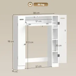 Mueble sobre Inodoro con 2 Armarios Cajón Abatible Portapapeles y Estantes Ajustables 88x18x98 cm Blanco - Ogal.Es