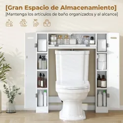 Mueble sobre Inodoro con 2 Armarios Cajón Abatible Portapapeles y Estantes Ajustables 88x18x98 cm Blanco - Ogal.Es