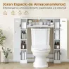 Mueble sobre Inodoro con 2 Armarios Cajón Abatible Portapapeles y Estantes Ajustables 88x18x98 cm Blanco - Ogal.Es