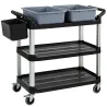 Carro de Limpieza con Ruedas con 3 Estantes 2 Contenedores y Cubo Lateral Colgante Carga 100 kg Negro - Ogal.Es
